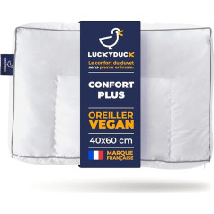Luckyduck Comfort Plus Pillow 50 x 70 cm Compact Size Reinforced Support Microfibre Filling Cotton Percale Cover Hypoallergenic Machine Washable