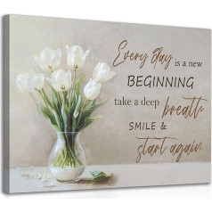 NymphFable Framed Motivational Botanical Wall Art Flower in Vase with Quote Everyday Is A New Beginning Country Flowers Wall Art Print for Bathroom Bedroom Kitchen Decor 12x16 Inch