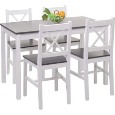 Mendler HWC-F77 Dining Room Set Solid Wood Country House 110 cm White / Grey