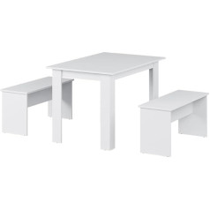 Vicco Sentio Dining Table Set, White, 112 x 73.6 cm with 2 Benches, Suitable as a Dining Set for Small Rooms and Kitchens