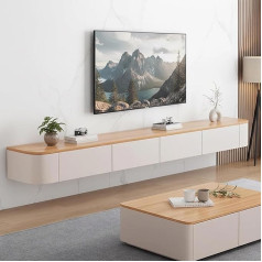 Modern Floating TV Cabinet, TV Cabinet for Living Room with Drawer for Storage, Wooden TV Lowboard, Hanging, Suitable for Living Room or Bedroom (Wood + White, 140 cm)