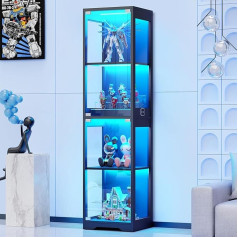 Glass Display Case with Three-Colour LED Lighting and Glass Doors, Standing Glass Display Case with Body Sensor System, Collector's Display Case for Living Room, Office, Books, Playroom, Black (40 x 35 x 160 cm)