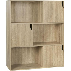 eSituro Bookcase Stand Shelf with 3 Doors and 9 Compartments Cube Shelf Children's Office Shelf Freestanding Storage Shelf for Living Room Bedroom Light Oak