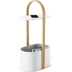 Umbra Bellwood Side Table - with Storage Space, Shelf and Cable Management, Steel/Bentwood, White/Natural
