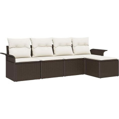 5-teiliges Garten-Sofa-Set mit Kissen in Braun Poly Rattan, 2-Sitzer Garten-Sofa mit Stauraum & Kissen in Braun Poly Rattan Gartenlounge Model3353987