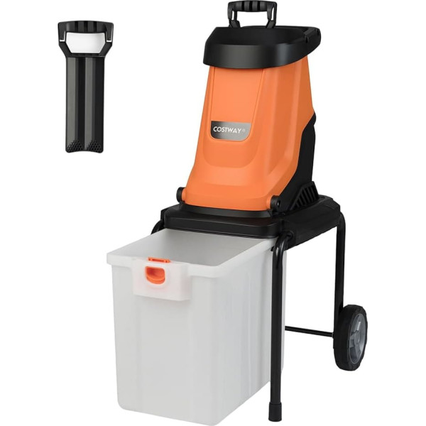 COSTWAY Häcksler Garten 2800 W, Electric Garden Shredder, Electric Roller Shredder with Wheels, 50 L Collection Box, Cutting Thickness 45 mm, Wired, Knife Shredder for and Garden Cleaning (Orange)