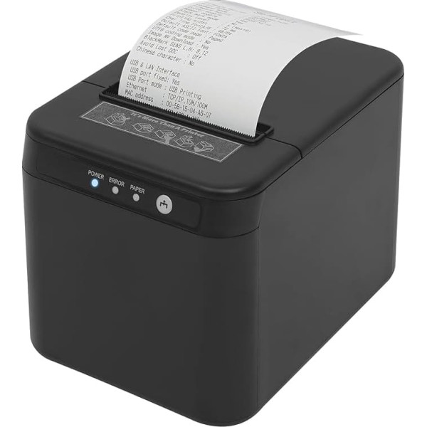 Thermal Printer with Automatic Cutter 80 mm Receipt Printer Compatible with Windows/Mac/IOS, Smart POS Printer, Receipt Printer, USB & LAN Interface, (Black)