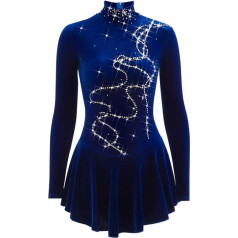 Velvet Ice Roller Skate Exercise Costume for Women Long Sleeve Figure Skating Training Dresses Rhythmic Gymnastics Jerseys for Girls with High Collar High Elasticity