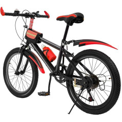 20 Inch Children's Bike, 7-Speed Mountain Bike for Boys & Girls, Robust Carbon Steel Frame, with Mudguards & Water Bottle for 8-13 Years, Load Capacity up to 85 kg