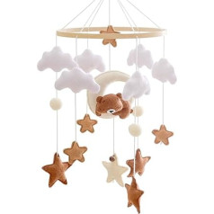 Mobile Baby Cot, Mobile Baby Wind Chimes with 3D Bear, Moon, Clouds, Stars, Bell, Children's Room Hanging Bed Bell, Handmade Bamboo Felt Mobile Baby, Newborn Gift Boy Girl Baby (Brown)