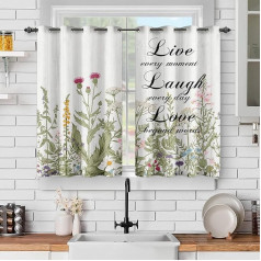 Spring Flowers Kitchen Curtains, Country House Style, Floral Wild Flowers Motif, Vintage Style, Eyelets, Opaque Window Decoration Curtains for Living Room, Dining Room, Set of 2, 107 x 114 cm