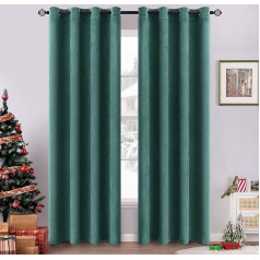 Emema Pack of 2 Blackout Curtains, Velvet Opaque Curtain with Eyelets, Thermal Curtain for Bedroom, Living Room, 140 x 300 cm (W x H), Dark Green