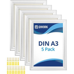 QWORK 5 Poster Frames DIN A3 (29 x 42 cm) Front Opening Picture Frame with Anti-Reflective Protective Panel - 25 mm Aluminium Profile - Silver