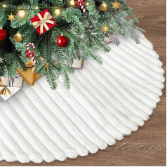 LOMOHOO Christmas Tree Skirt, 90 cm Christmas Tree Blanket, White Faux Fur Christmas Tree Skirt, Luxury Round Christmas Tree Skirt for Christmas Tree Decoration, Christmas Party, Floor Decoration