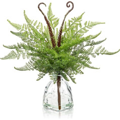Oairse 30 cm Artificial Plant in Glass Vase Artificial Plants Fern Plants Decoration Modern Artificial Palm Artificial Plants Plastic Plant Decoration for Living Room Balcony Bedroom Bathroom Room