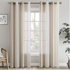 EMEMA Curtains with Eyelets, Beige/White Stripes, Voile Curtains, Semi-Transparent Living Room, 140 x 185 cm, Decorating, Set of 2 Store Scarves with Eyelets, Modern Bedroom Curtain