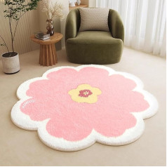 Children's Rug, Round, 160 cm, Pink Flowers, Soft Cuddly Rug for Children's Room, Girls, Bedroom, Thin and Easy Care