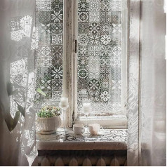 Clear Etched Glass Window Film Double Sided Glass Decor Moroccan Tile Patterns No Glue Static Cling Decorative Films for Office and Home 58x193cm