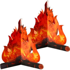 2 Pack 3D Cardboard Campfire Centerpieces - Decorative Paper Campfire with Serrated Flames and Artificial Torch for Party Decoration, Easter and Theme Events