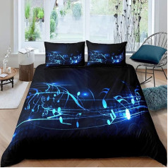 Homewish Music Note Duvet Cover 135 x 200 cm Dream Theme Blue Comforter Cover Set for Teen Boys Children Girls Geometric Striped Pattern Bedding Set, 1 Duvet Cover with 1 Pillowcase