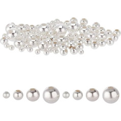 95 Pieces 925 Sterling Silver Beads 4 Sizes Smooth Round Beads Seamless Ball Spacer Loose Round Beads for DIY Necklaces Bracelets Rings Earrings Craft Accessories 2/3/4/5 mm