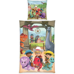 Herding Dino Ranch Bed Linen Set, Pillowcase 80 x 80 cm, Duvet Cover 135 x 200 cm, with Smooth Zip, Cotton