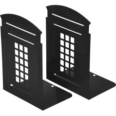 MerryNine Bookends, Metal Bookends for Shelves, Phone Booth, Decorative Boo Kends, Non-Slip Heavy Bookends, Books, Magazines or CD Organizer for Home and Office, Black, 2