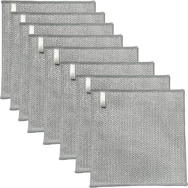 YinQin Triple Layer Wire Dish Towels, 20 x 20 cm, Hanging Design, Scratch Resistant Stainless Steel Mesh Cleaning Cloths, Multipurpose 3 Layer Metal Wire Tea Towel, Rag Cloth, Pack of 8