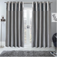 Sienna Crushed Velvet Fully Lined Eyelet Curtains Silver Grey Faux Silk Window Treatment 46