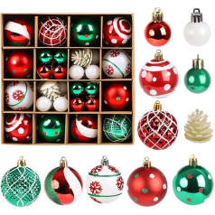 Christmas Baubles, Christmas Baubles Hanging Decoration Set, Christmas Baubles for Christmas Tree Pendants (44 Pieces, Red, Green, White)