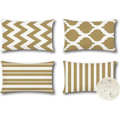 Artscope Waterproof Cushion Covers, Pack of 4 Geometric Khaki Cushion Covers, Breathable Cushion Case for Outdoor, Balcony, Patio, Garden, Farmhouse Decor, 40 x 60 cm (Geometry 70)