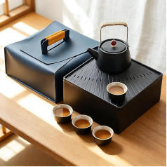 Chinese Japanese Teapot, 7-in-1 Gongfu Tea Set with 40 ml Tea Cups for 4, 3 L Water Catcher Tea Tray and Travel Bag, Kung Fu Tea Ceremony Set, Portable Ceramic Tea Set for Home Travel