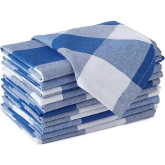 Encasa XO Cotton Napkins Set of 12 | Buffalo Blue Checks | Size 43 x 43 cm | Table Napkins | Machine Washable & Reusable