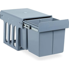 Relaxdays Built-In Kitchen Rubbish Bin, Pull-Out Duo, 15 Litre Each, Base Cabinet Waste System, Plastic, HBT 35.1 x 34.3 x 48 cm, Grey