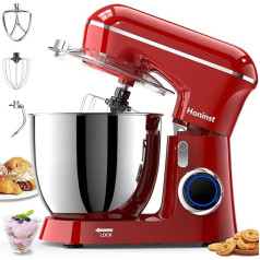 Food Processor Kneading Machine, 1400 W Dough Machine, 10+ P Levels Dough Kneading Machine, Mixing Machine with 6L Stainless Steel Bowl, Whisk, Dough Hook, Whisk & Splash Guard for Baking, Red