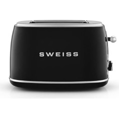 SWEISS Vintage Toaster GRS9, 2 Slots, 6 Power Levels, Defrosting, Specially Designed for Baguettes, Quick and Evenly, Easy Cleaning, Crumb Drawer, 850W, Black