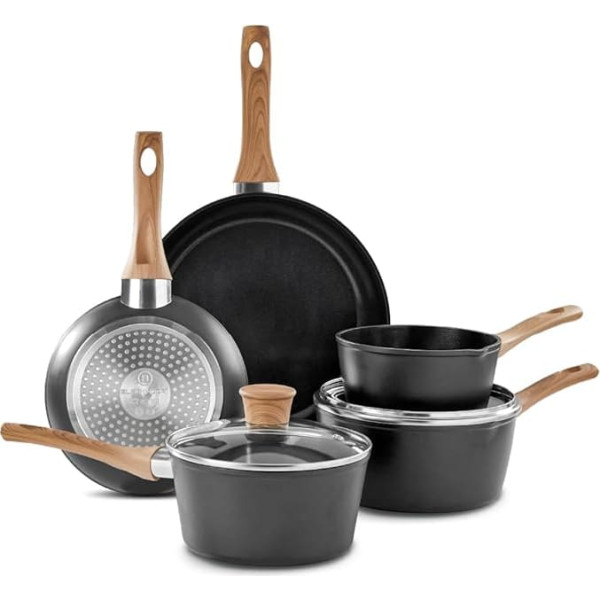 Blackmoor 5 Piece Pan Set/Non-Stick Ceramic Coated Pots & Pans/PFAS Free Cooking Pot & Frying Cookware Set with Wood Effect Handles, Suitable for All Hob Types/Sherwood Classic Range