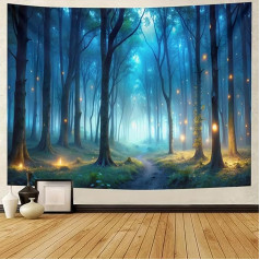 Natural Tapestry, 150 x 130 cm, Blue Forest Landscape Wall Hanging, Magic Forest Wall Cloth, Small Landscape Format for Home Decoration, Indoor and Outdoor Use