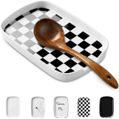 Stove Top Spoon Rest 6.8 Inch Ceramic Spoon Holder for Kitchen Counter Modern Farmhouse Kitchen Decor Accessories for Utensils, Spatulas, Spoons or Tongs (Square, Rectangular)