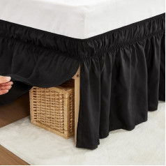 RIMELA Black Bedskirt Double Elastic Bed Skirt with Split Corners Easy Install Soft Brushed Polyester Fabric 38cm Long (135x190cm)