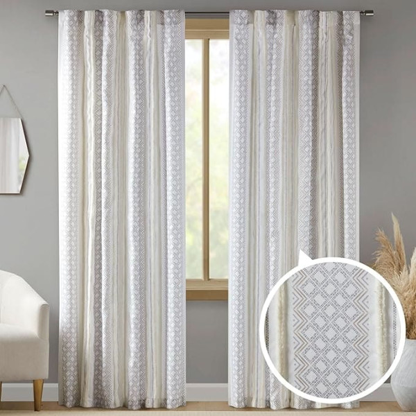 Ink+Ivy Living Room Curtain Geometric Pattern Tufted Accent Modern Window Curtain Opaque Bedroom Curtain 2 Pack Fits 1.25 Inch Rods Model