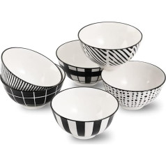 Bowls Set of Small Dessert Bowls Porcelain - Ceramic Bowl Black and White 300 ml - 6 Bowls for Ice Cream | Dessert | Dessert | Snack | Rice - Microwave and Dishwasher Safe - 11.5 x 7 cm