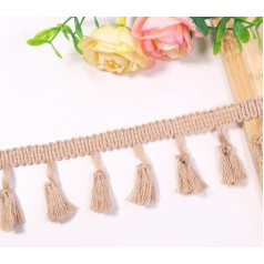 3 Yards Tassel Lace Ribbon 4 cm Tassel Border Ribbon for Sewing Lace Trim Tassel Ribbon Fringe Trim for DIY Clothing, Curtain Tablecloth Decorating, Khaki