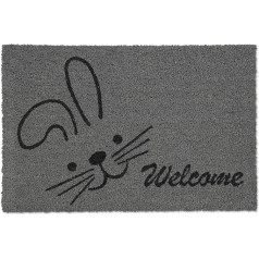Relaxdays Coconut Doormat, Welcome, Rabbit Motif, Door Mat for Indoor and Outdoor Use, Door Mat 40 x 60 cm, Grey / Black