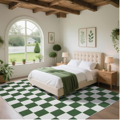 Puremy Living Room Rug, 140 x 200 cm, Checkerboard Pattern, Indoor Rug, Washable and Non-Slip, Flat Printed, Ultra Thin Design, Suitable for Bedroom, Children's Room, Living Room, Green