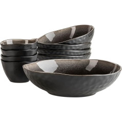 MÄSER Niara Organic 934072 Series Modern Bowl Set for 4 People in Exciting Vintage Look, 9-Piece Bowl Set with Special Glaze Combination in Black and Brown, Stoneware