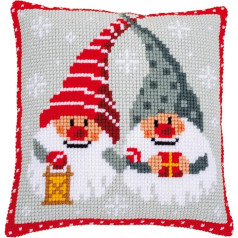 Vervaco Cross Stitch Embroidery Kits Cushion Embroidery Set Beginners Pre-Printed Christmas Gnome DIY Set Creative Set for Adults Decorative Cushion Approx. 40 x 40 cm Craft Set Craftsman Home