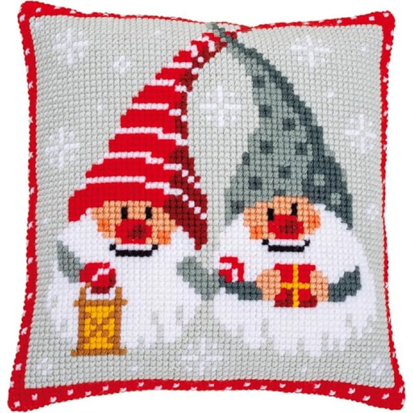Vervaco Cross Stitch Embroidery Kits Cushion Embroidery Set Beginners Pre-Printed Christmas Gnome DIY Set Creative Set for Adults Decorative Cushion Approx. 40 x 40 cm Craft Set Craftsman Home