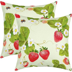 Homemissing Strawberry Cushion Cover Set of 2 16x16 Inch Soft Kawaii Strawberry Print Pillow Case for Sofa Car Reversible Floral Red Green Decorative Throw Pillow Case