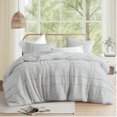 Comfort Spaces Silver Cal King Size Duvet Cover Set - 3 Piece Pleated Duvet Cover Set with Pintuck Pillowcases for All Seasons Lightweight Extra Soft Prewashed Microfiber